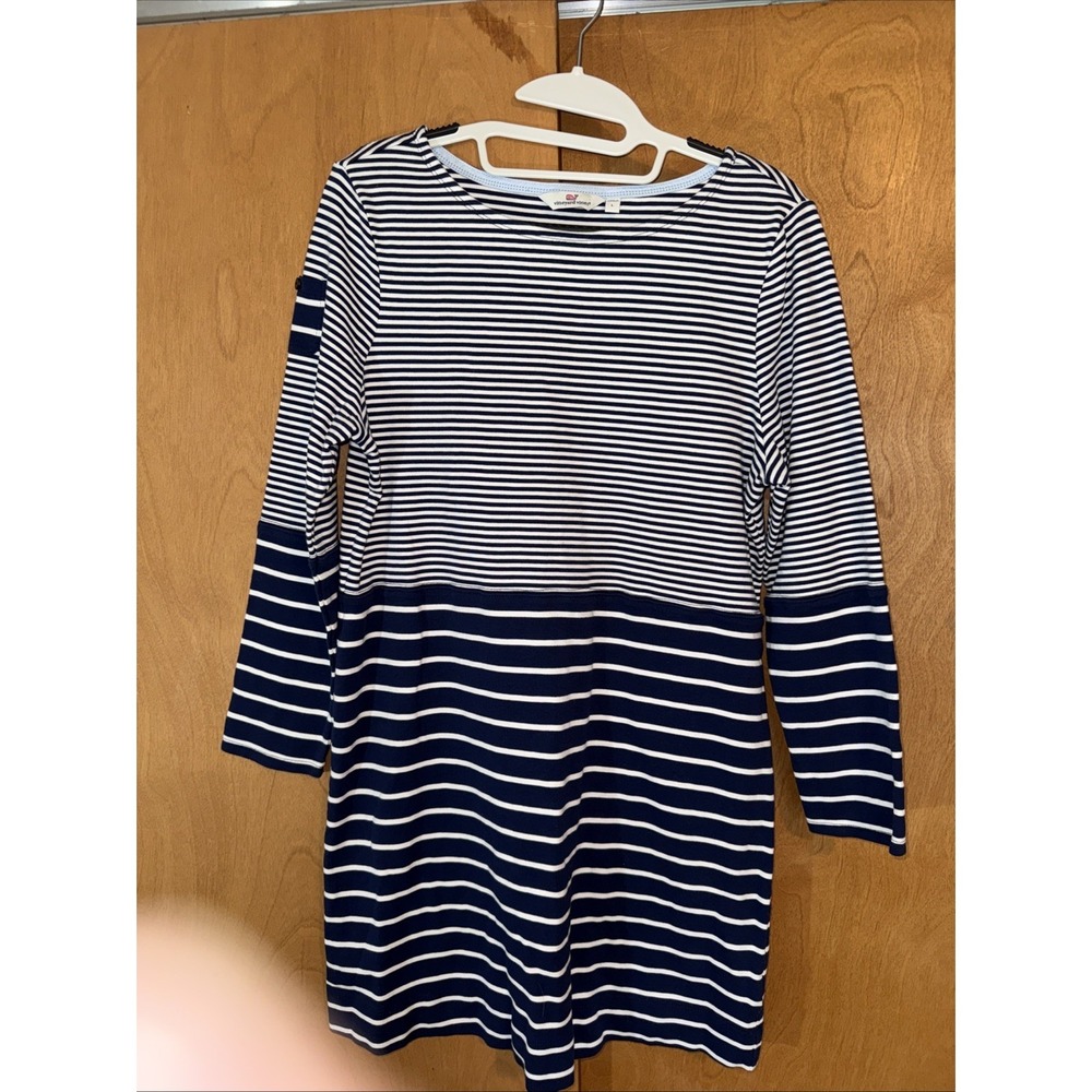 Vineyard Vines Navy Blue & White Striped Long Sleeve Dress Size L